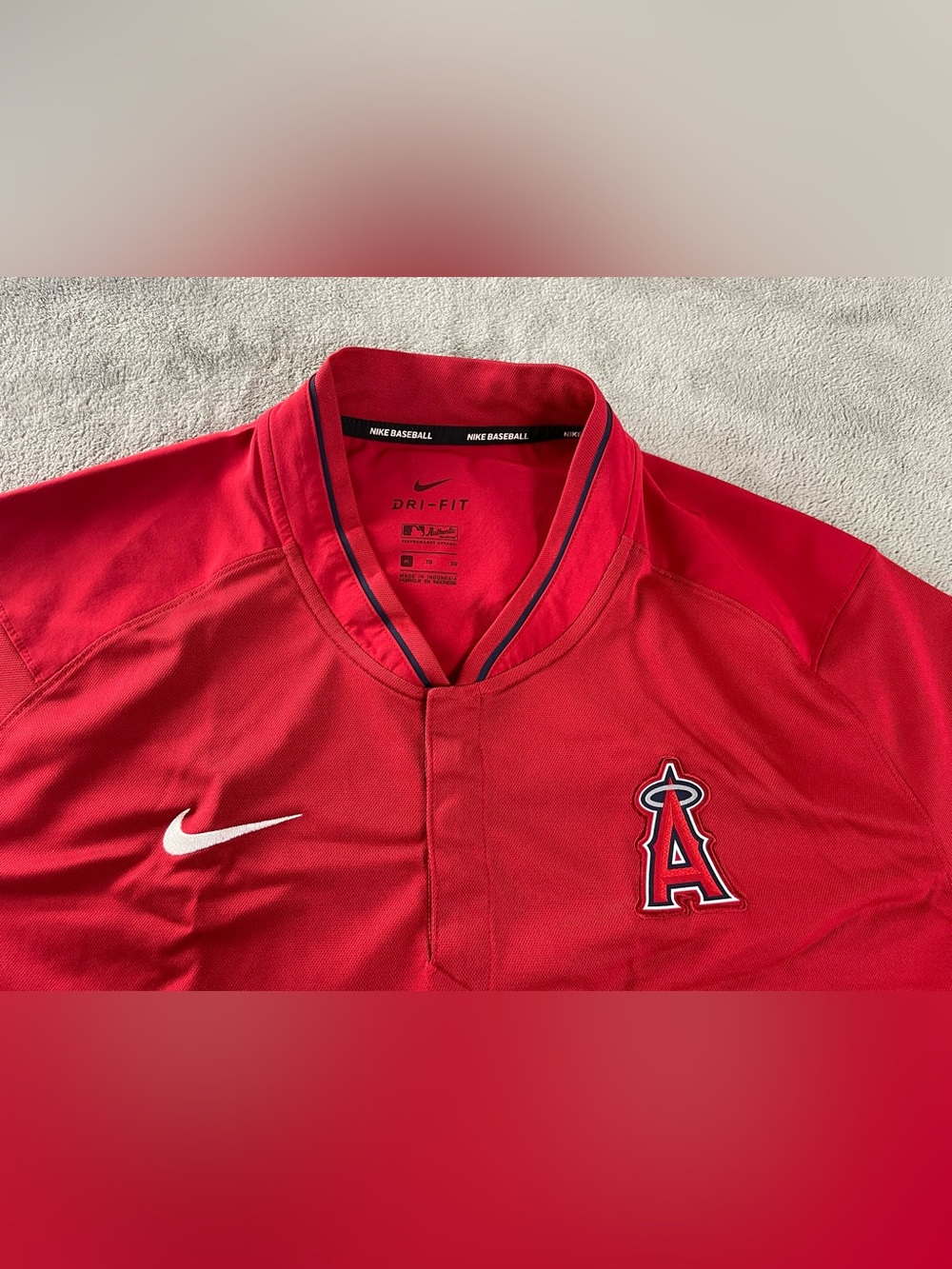 Nike Baseball Los Angeles Angels Anaheim MLB Shirt Mens Size XL 1/4 Snap Red